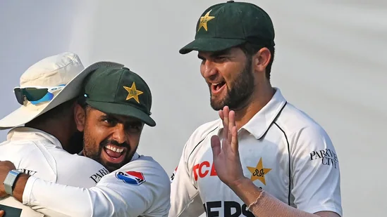 Babar Azam and Shaheen Afridi celebrate as Pakistan secures first home Test victory in over 3 years, following their rest.